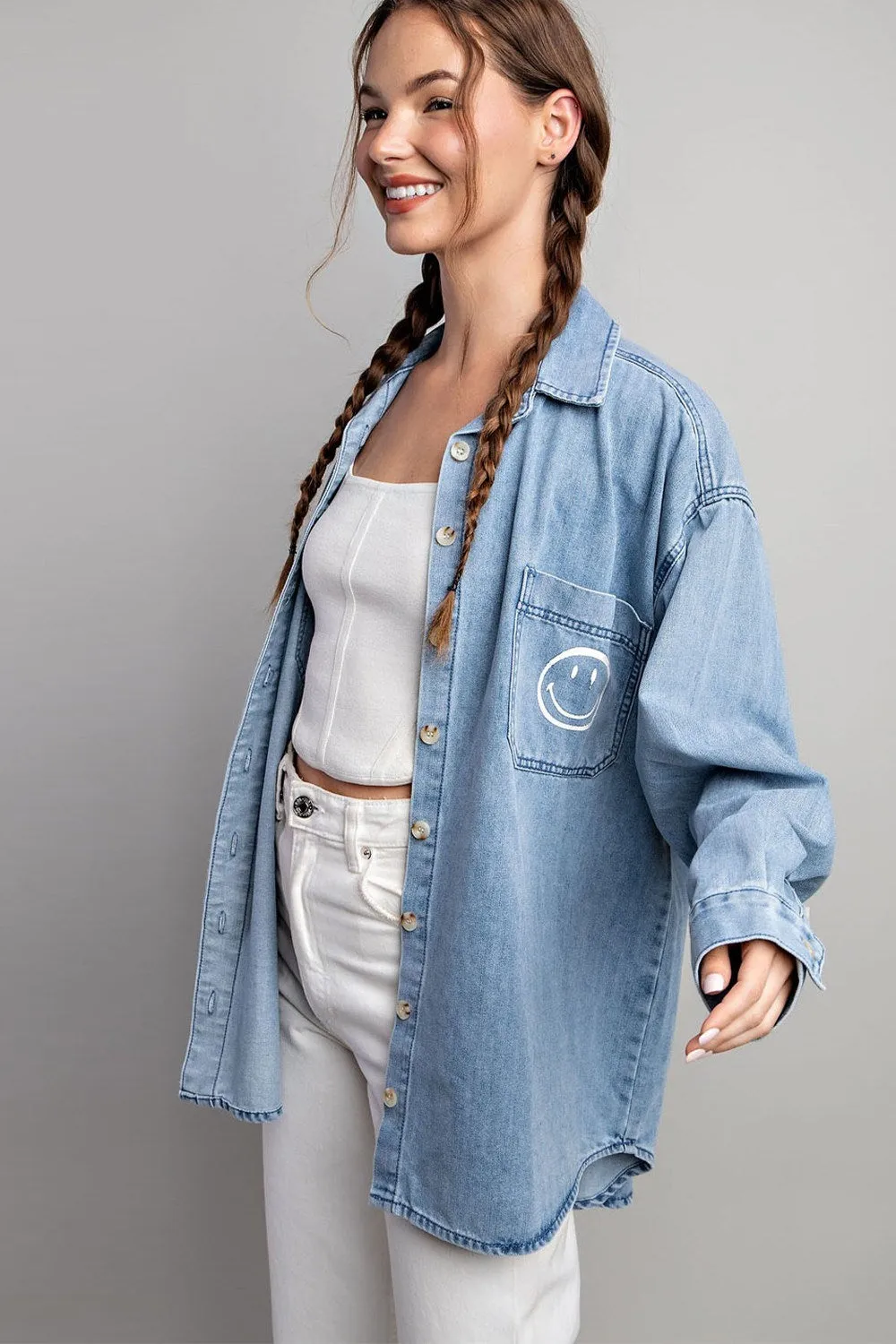 Smile denim button down shirt