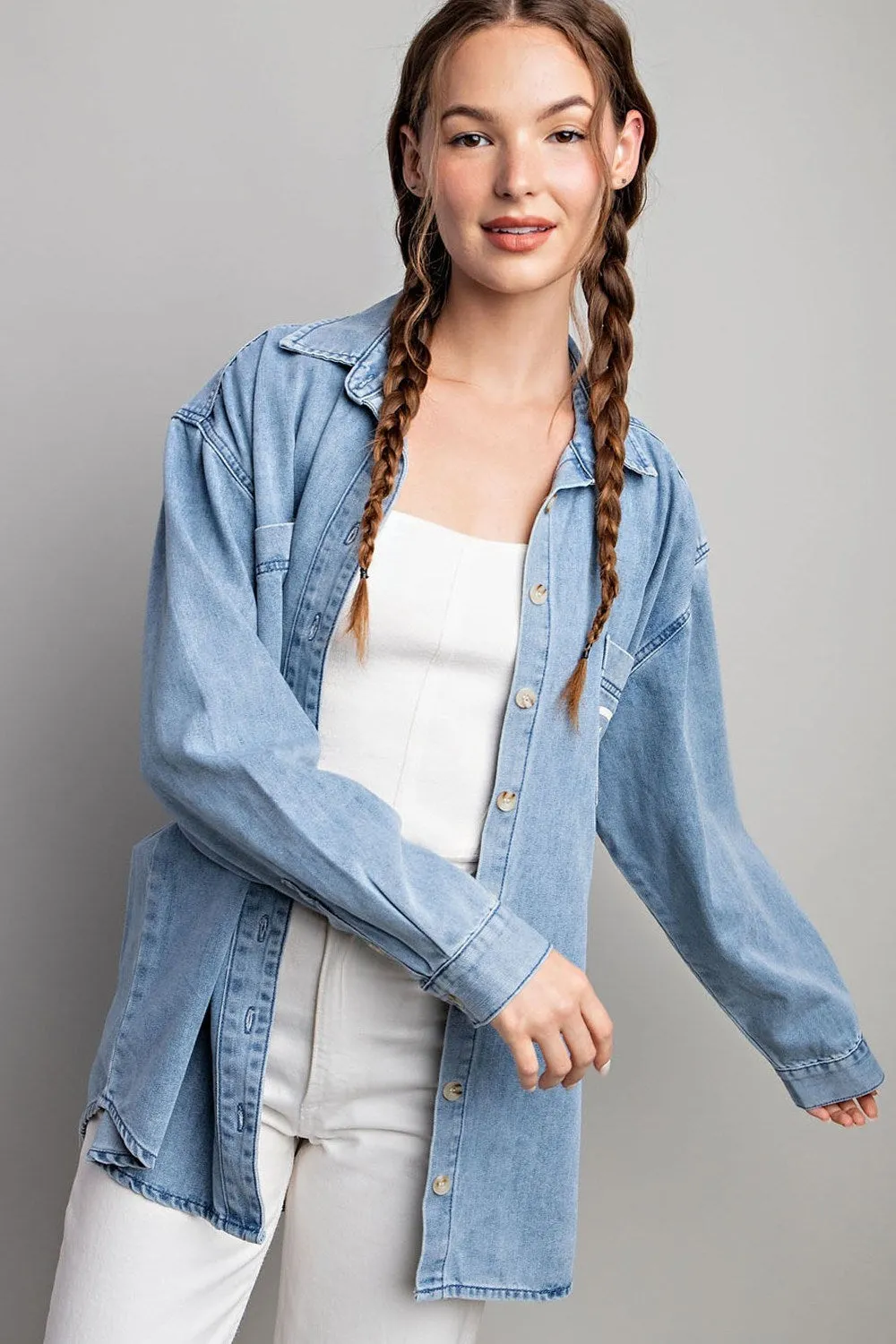 Smile denim button down shirt