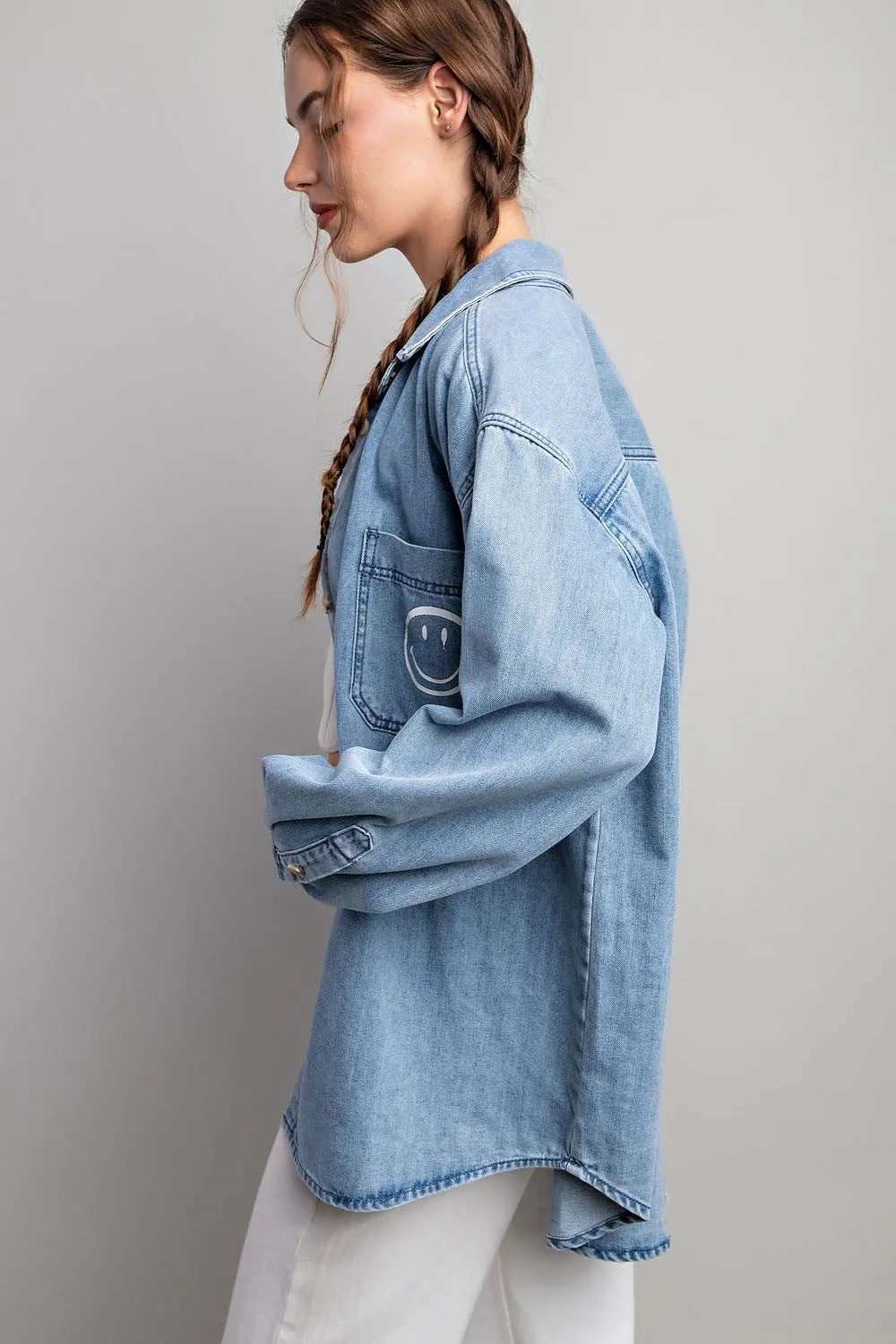 Smile denim button down shirt