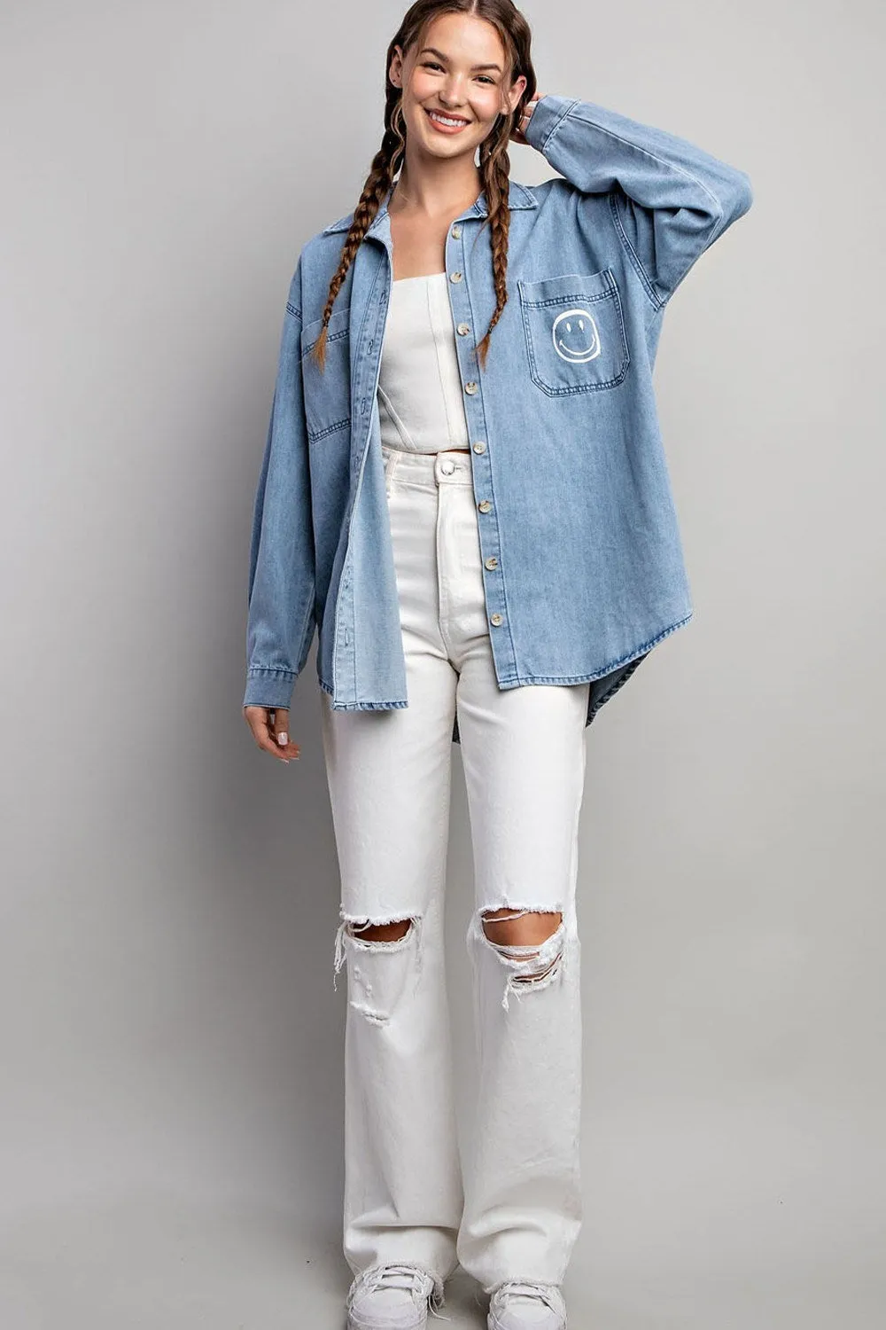 Smile denim button down shirt
