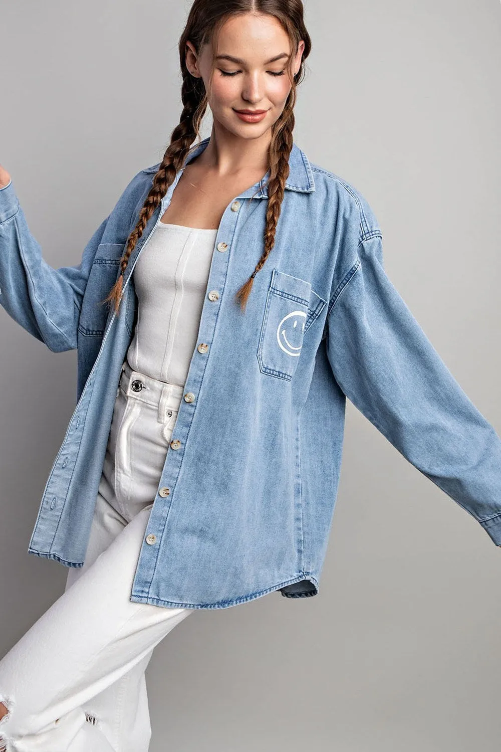 Smile denim button down shirt