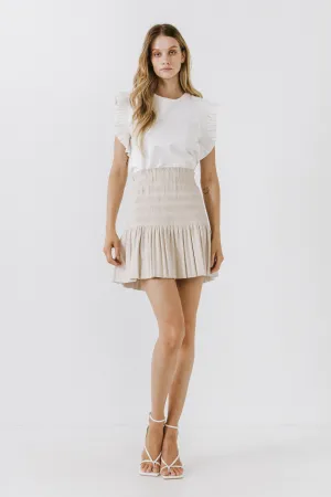 Smocked Pleated Faux Leather Skirt