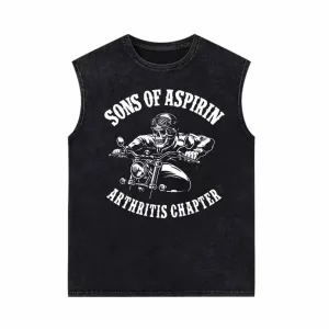 Sons Of Aspirin Skull Biker Vintage Washed Vest Top