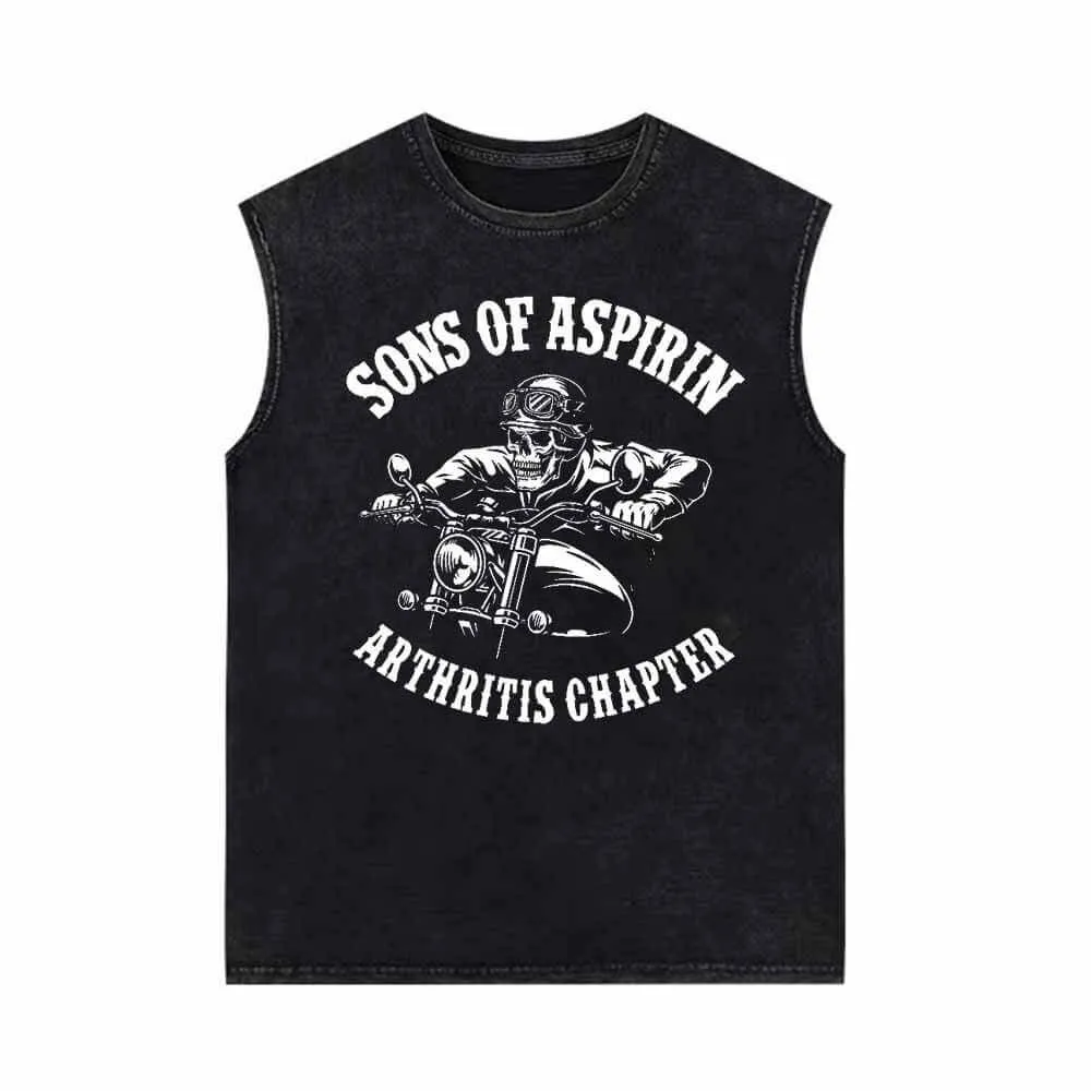 Sons Of Aspirin Skull Biker Vintage Washed Vest Top