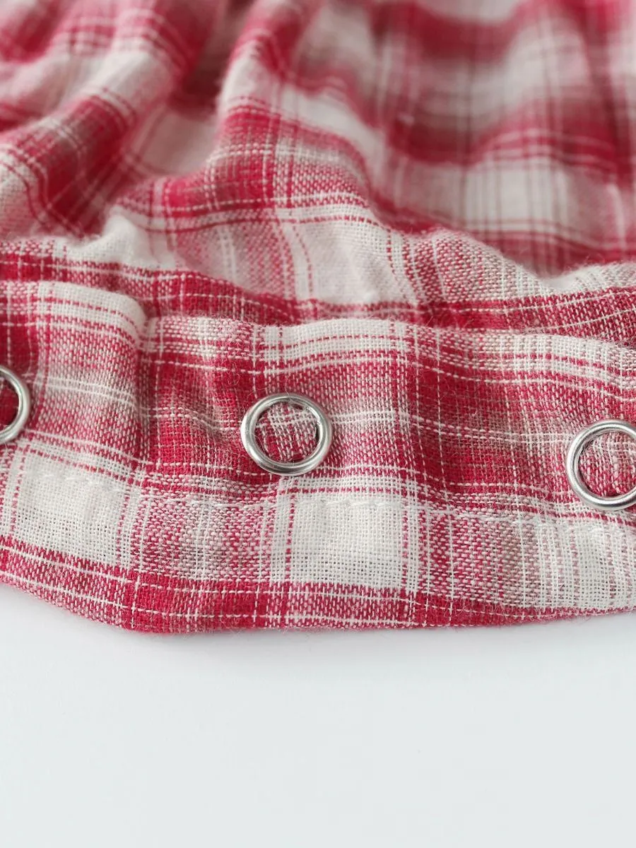 Spanish Style Baby Clothes Cute Checked Cotton Romper Long Sleeve with Headband
