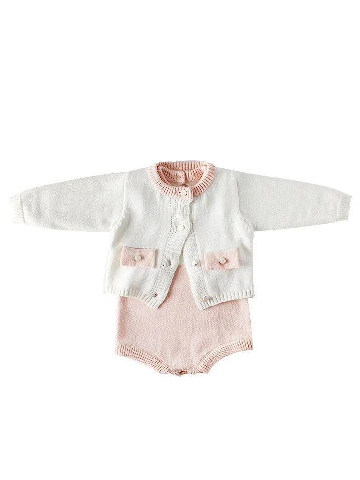 Spanish Style Long-sleeved Color Blocking Knitted Bodysuit Onesie