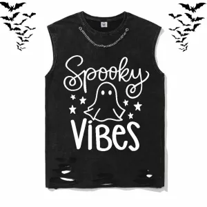 Spooky Vibes Ghost Vintage Washed Vest