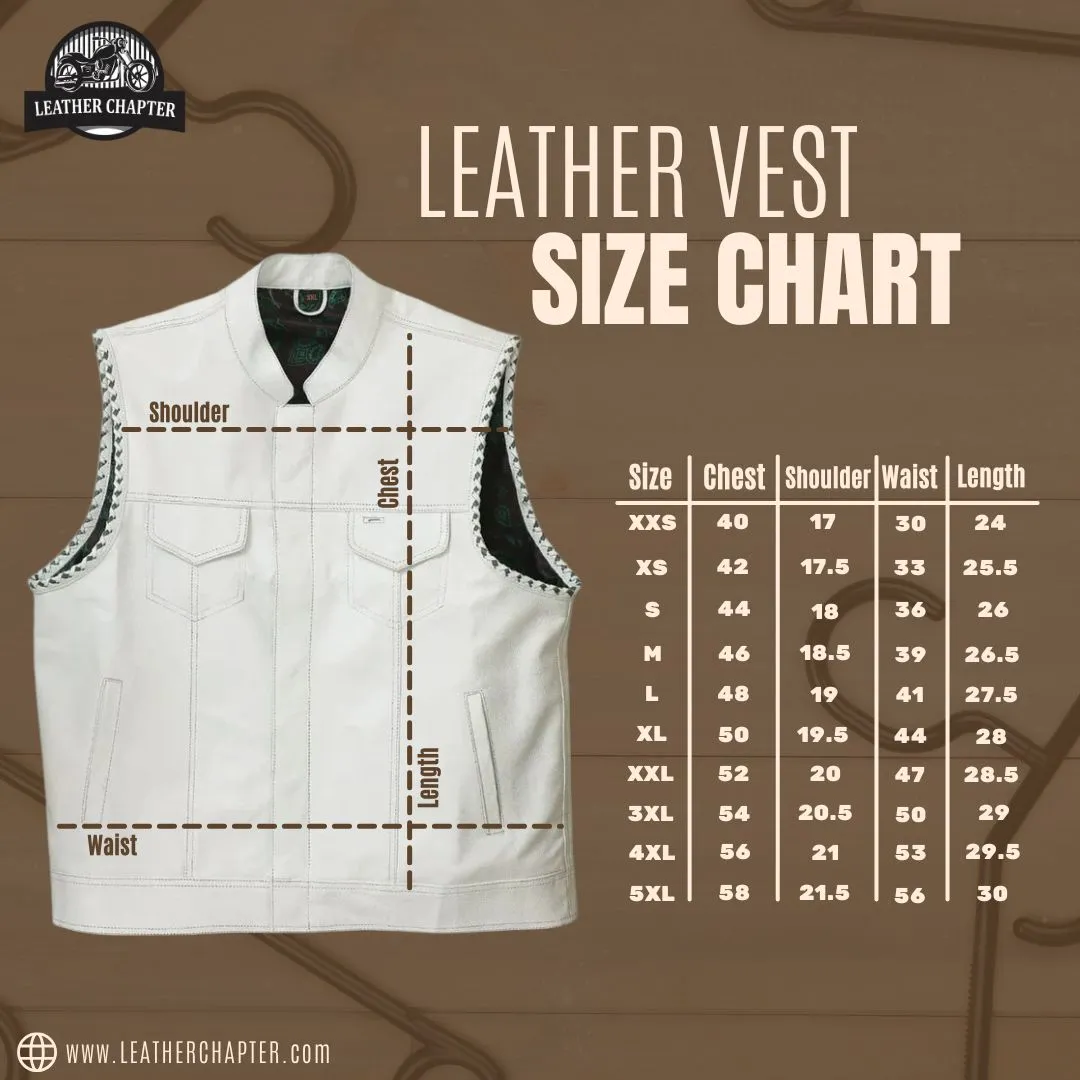Style Diamond stitched Braided Black Checker Men's Club Motorcycle Concealed Carry Leather Biker Vest, Gift, Biker Gifts for him