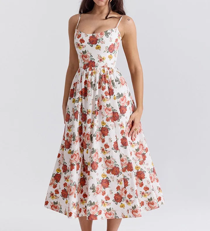 Summer Floral Camisole Mid Length Skirt