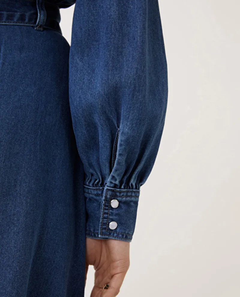 Suncoo Chona Blue Denim Shirt Dress