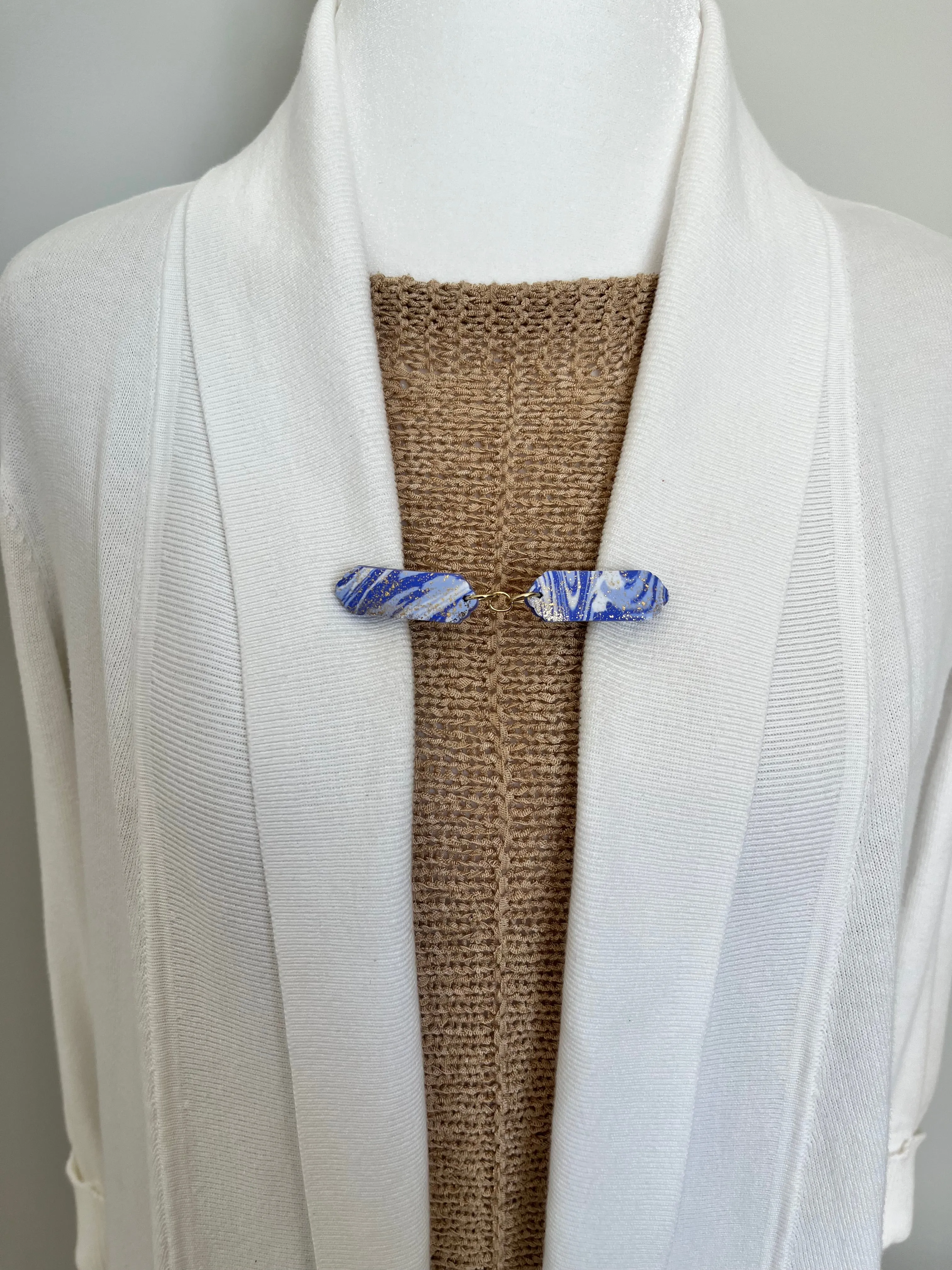 Sweater Clips Clay Geometric Sweater Clip for Cardigan Clasp Dress Fastener Blue Purple Cinch Clip Kimono Birthday Gift for Her by Fabulici