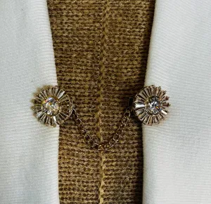 Sweater Clips Rhinestones Sweater Clip Round Chain Gold Cardigan Clip Dress Fastener Cloak Clasp Wedding Gift for Mother Gift for Her