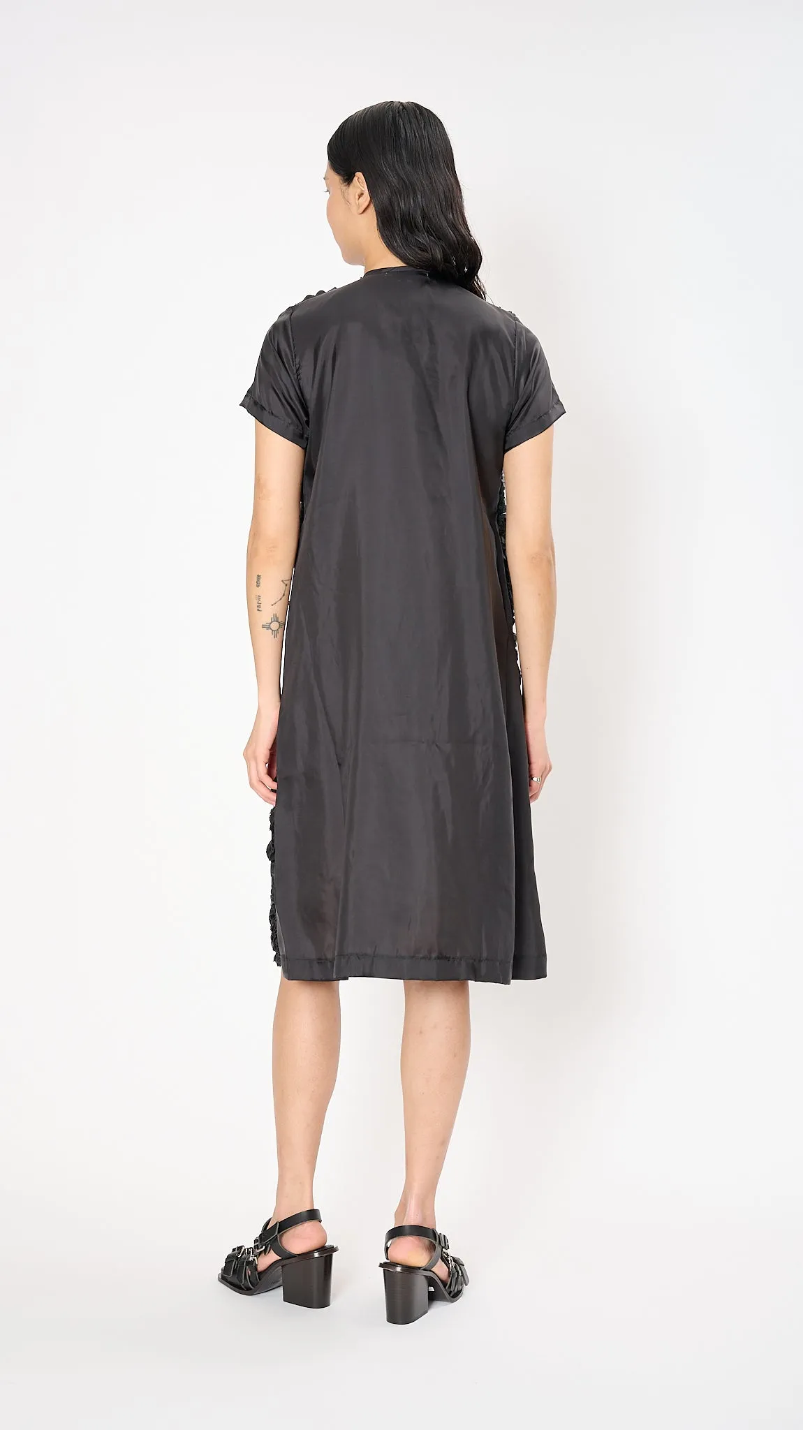 Tape Embroidery Midi Dress in Black