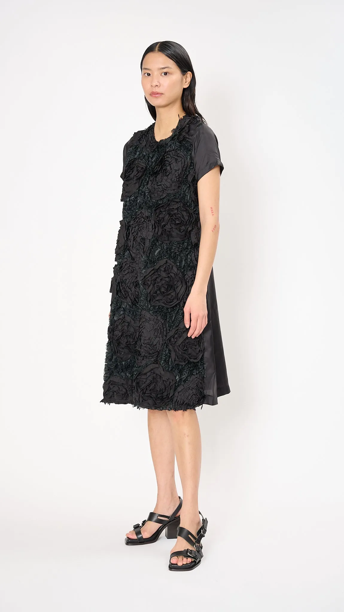 Tape Embroidery Midi Dress in Black