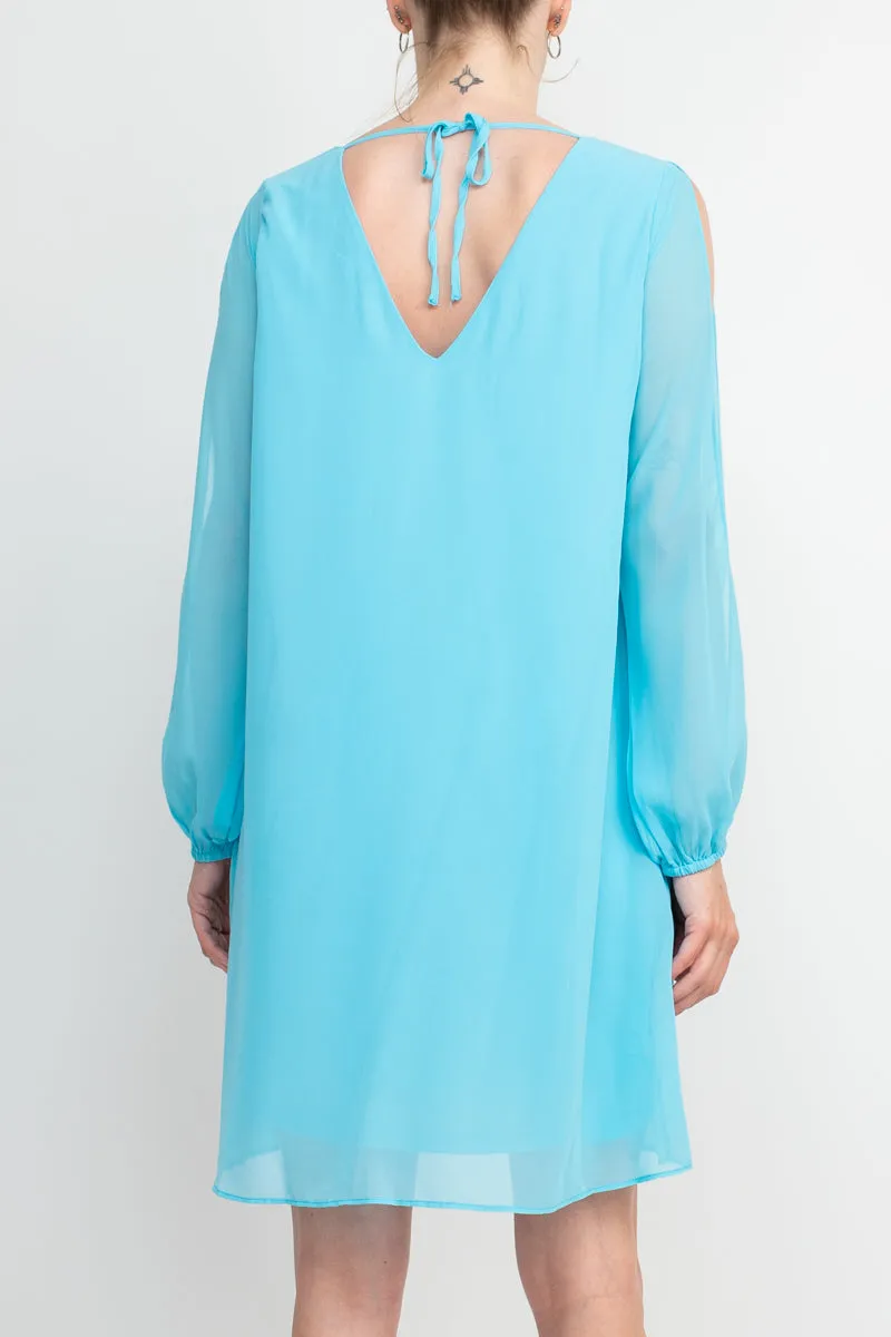 Tash   Sophie V-Neck Slit Long Sleeve Tie Back Solid Chiffon Dress