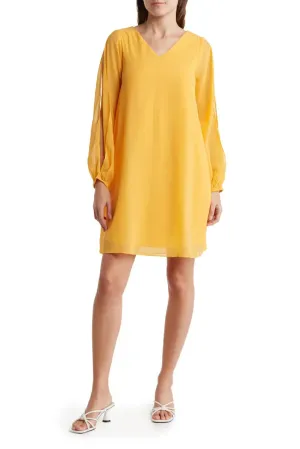 Tash   Sophie V-Neck Slit Long Sleeve Tie Back Solid Chiffon Dress