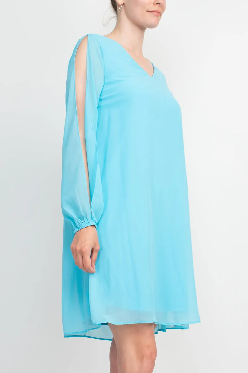 Tash   Sophie V-Neck Slit Long Sleeve Tie Back Solid Chiffon Dress
