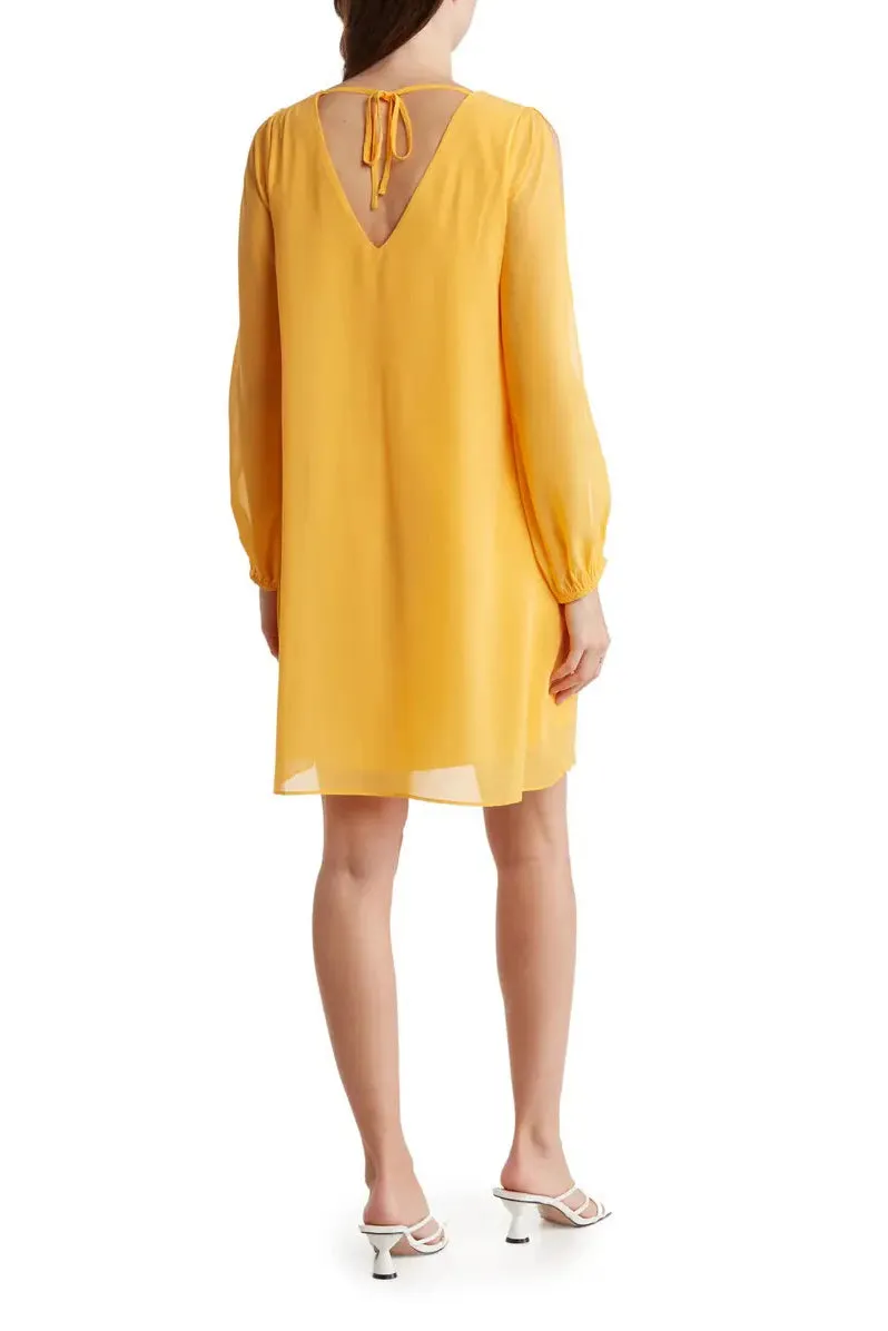 Tash   Sophie V-Neck Slit Long Sleeve Tie Back Solid Chiffon Dress