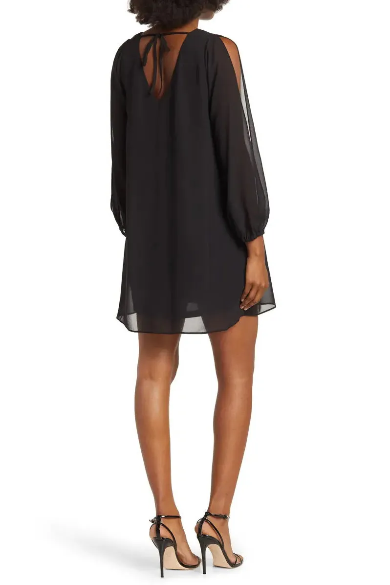 Tash   Sophie V-Neck Slit Long Sleeve Tie Back Solid Chiffon Dress