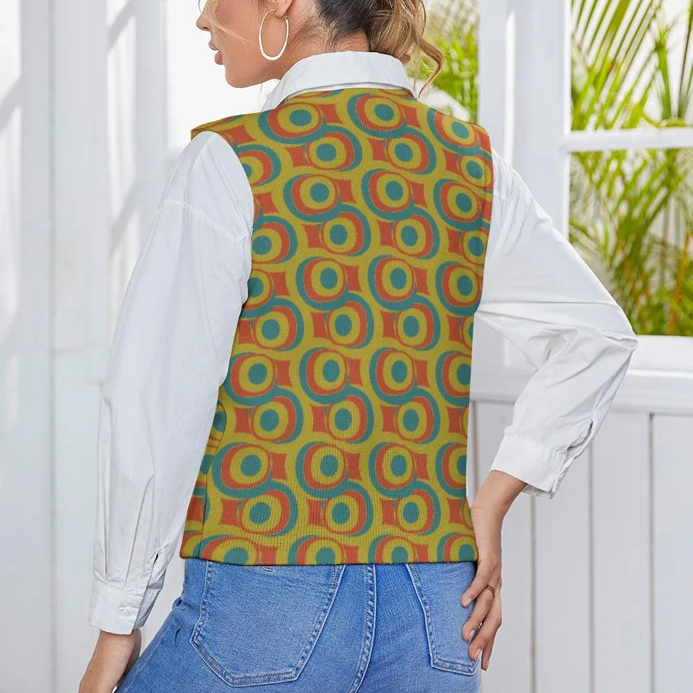 Teal Green Geometric Mod Vest - Mid-Century Modern Knit Top