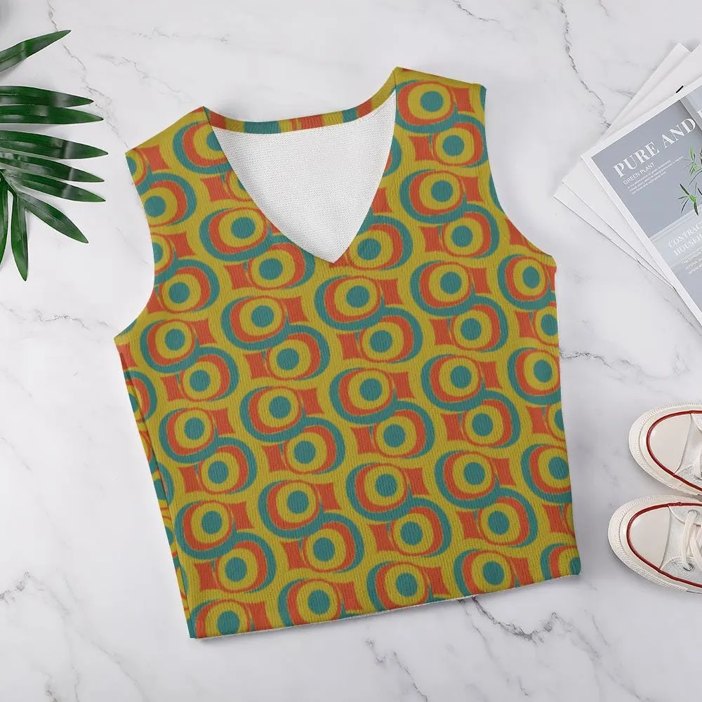 Teal Green Geometric Mod Vest - Mid-Century Modern Knit Top
