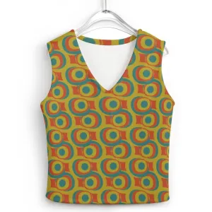 Teal Green Geometric Mod Vest - Mid-Century Modern Knit Top