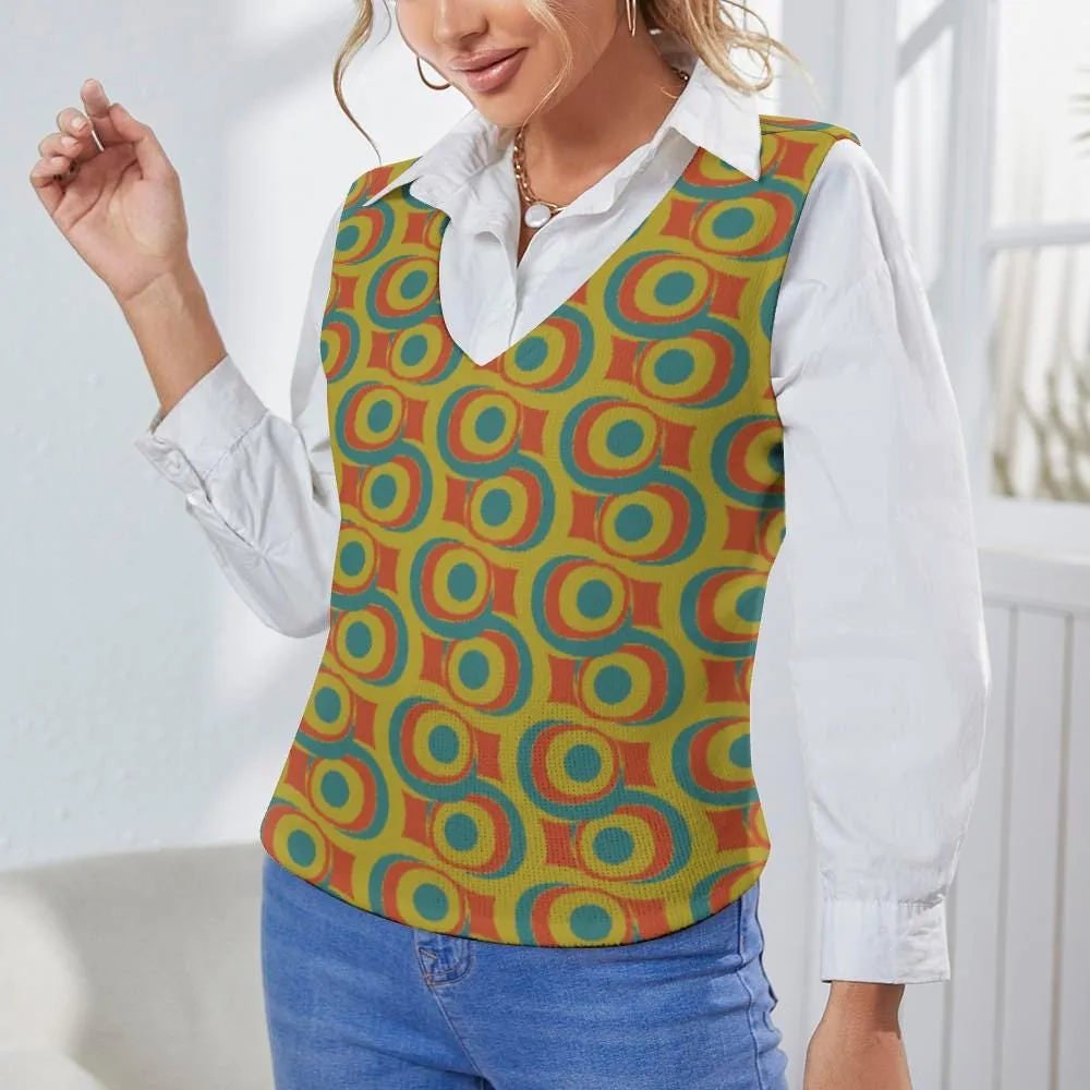 Teal Green Geometric Mod Vest - Mid-Century Modern Knit Top