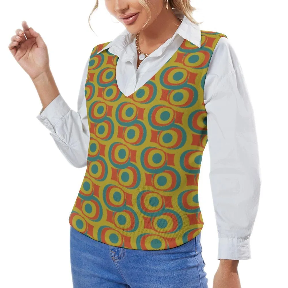 Teal Green Geometric Mod Vest - Mid-Century Modern Knit Top