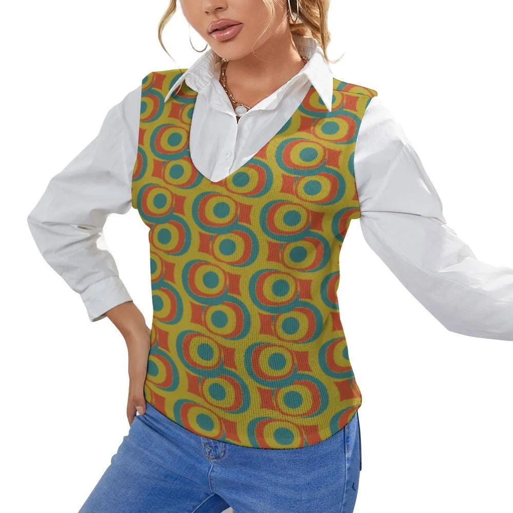 Teal Green Geometric Mod Vest - Mid-Century Modern Knit Top
