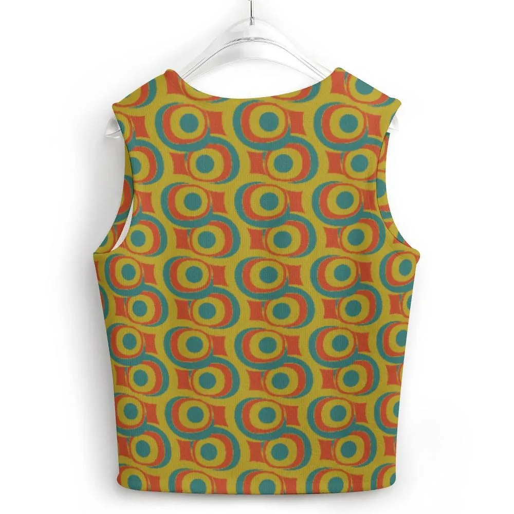 Teal Green Geometric Mod Vest - Mid-Century Modern Knit Top