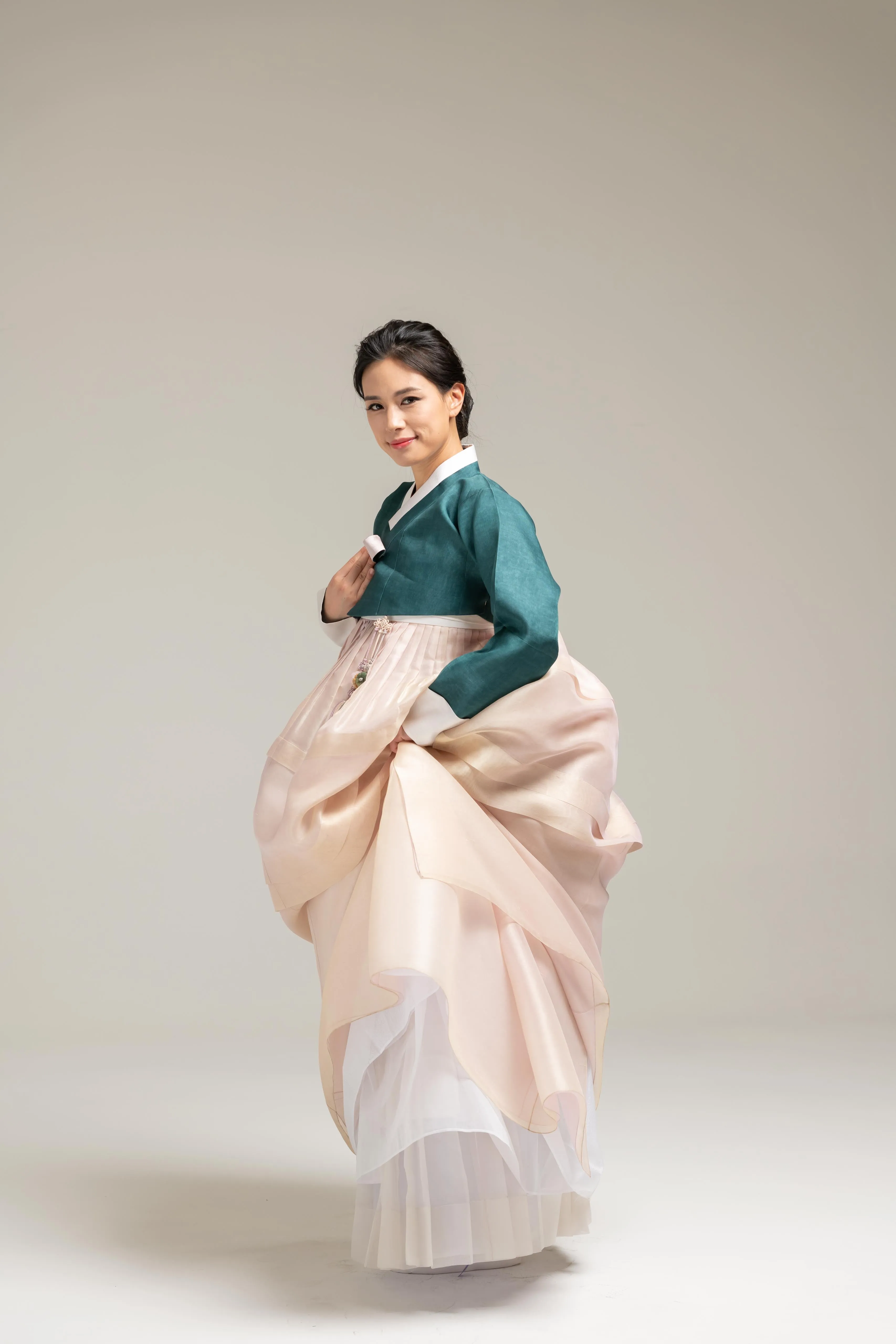 Teal Jeogori & Pleated Skirt