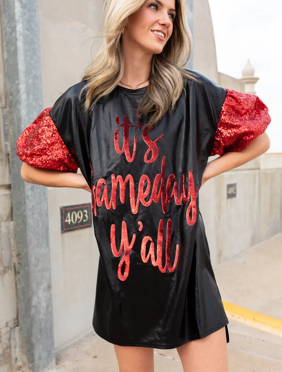 Texas Tech Puff Sleeve "It's Gameday" Foil Shirt Dress
