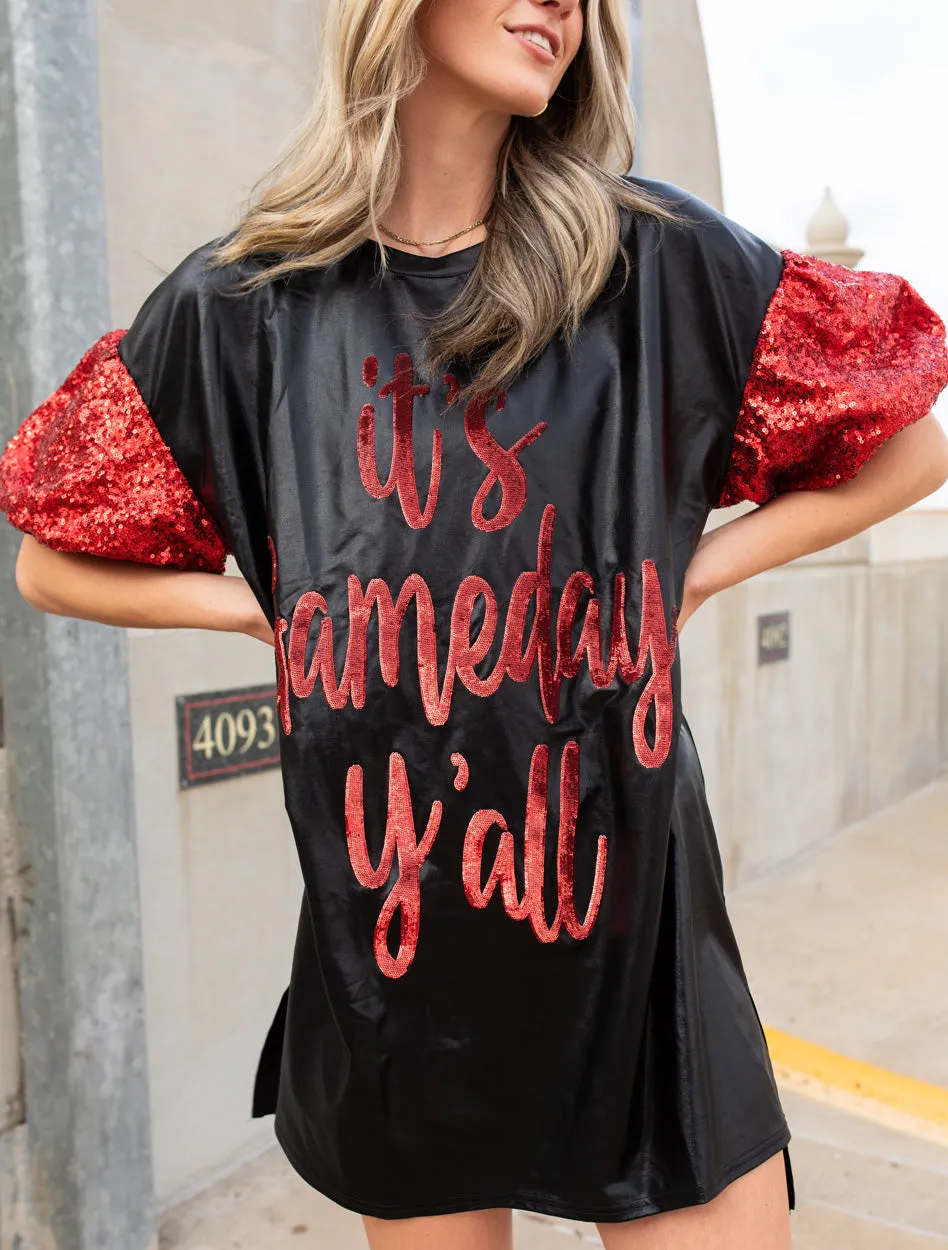 Texas Tech Puff Sleeve "It's Gameday" Foil Shirt Dress