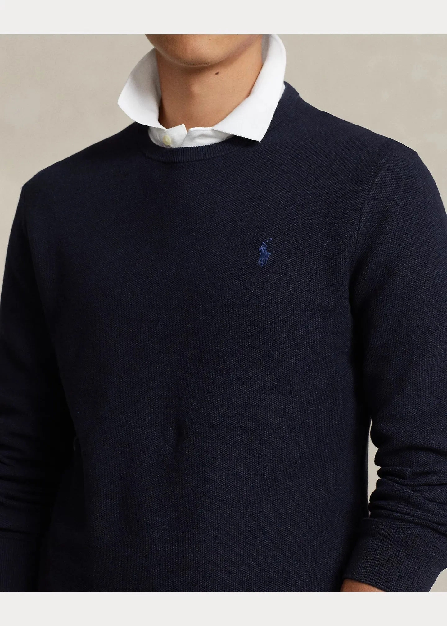 Textured Cotton Crewneck Jumper - Navy