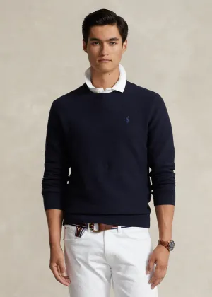 Textured Cotton Crewneck Jumper - Navy