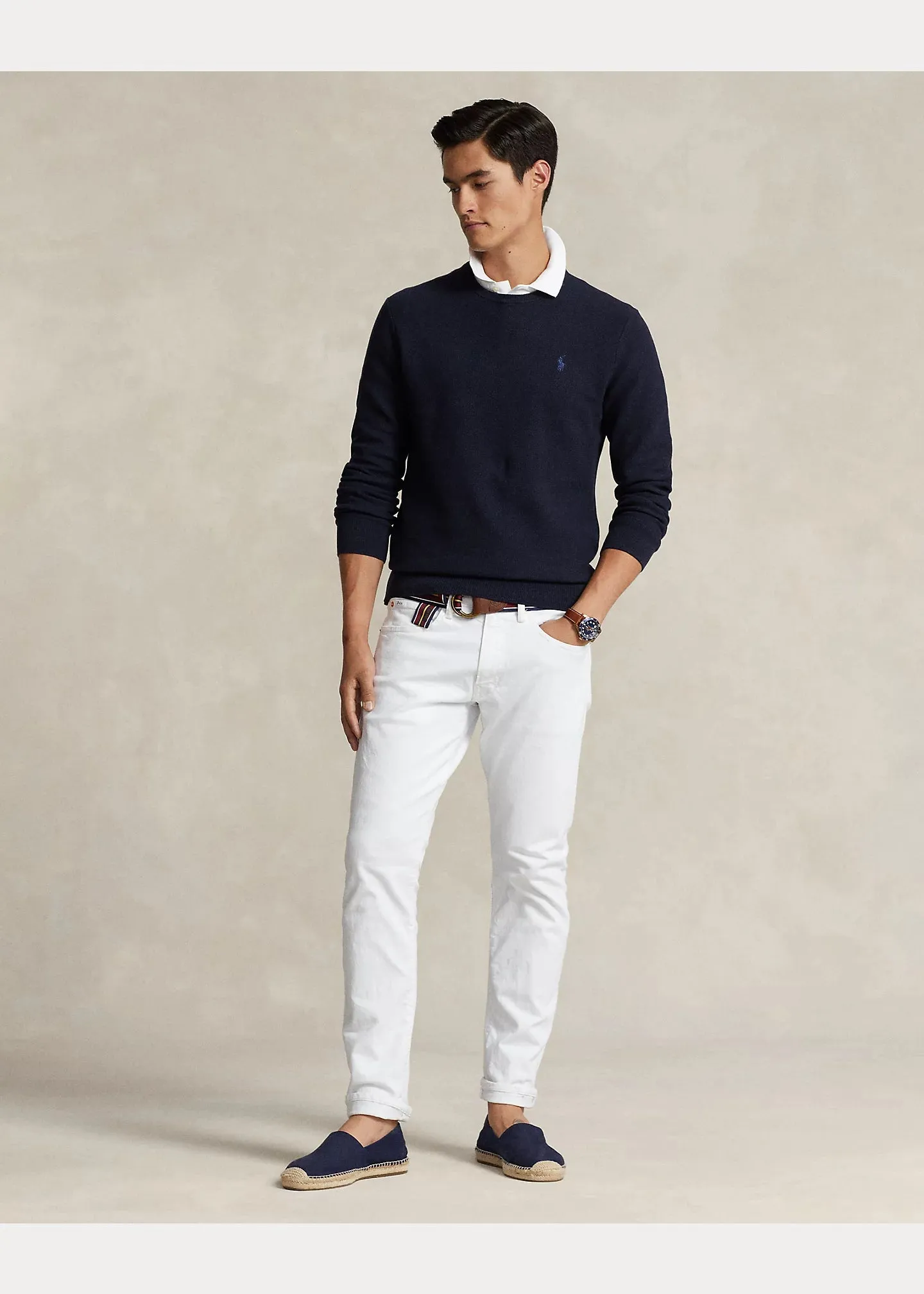 Textured Cotton Crewneck Jumper - Navy