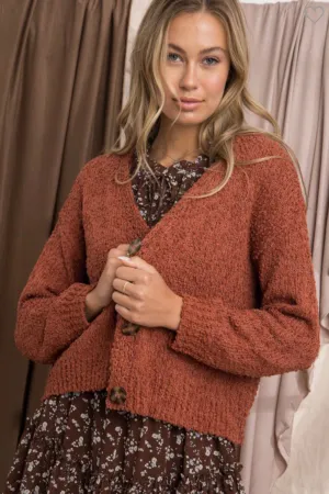 *TEXTURED CROPPED CARDIGAN BRICK