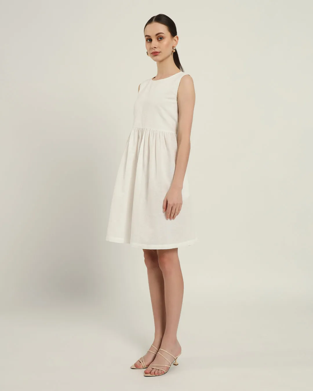 The Chania Daisy White Linen Dress