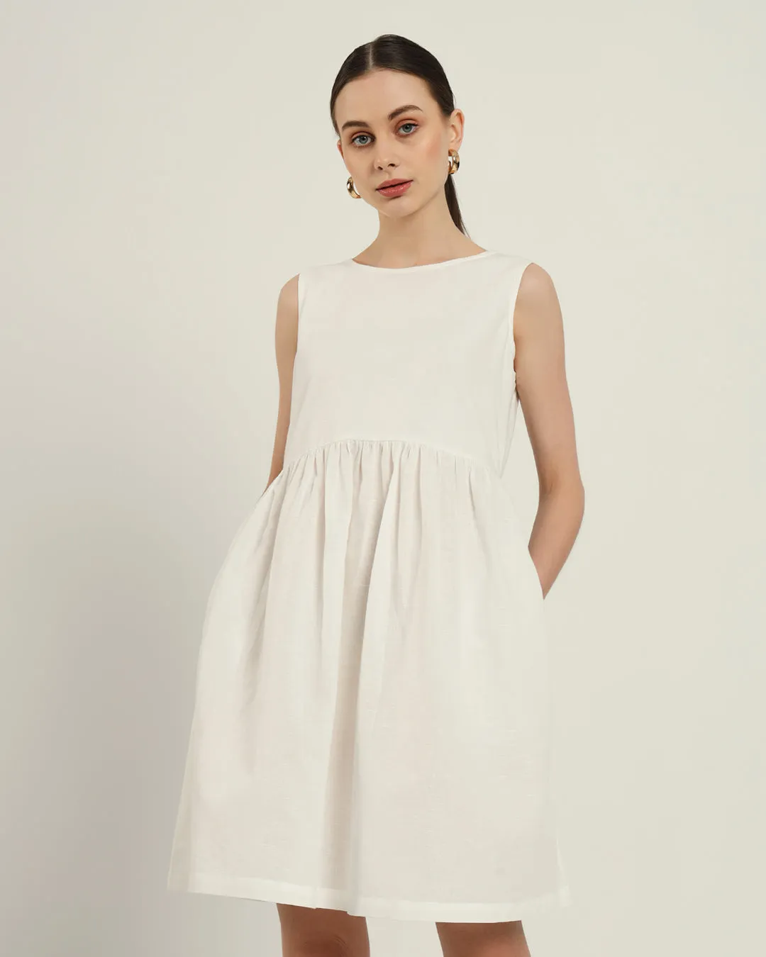 The Chania Daisy White Linen Dress