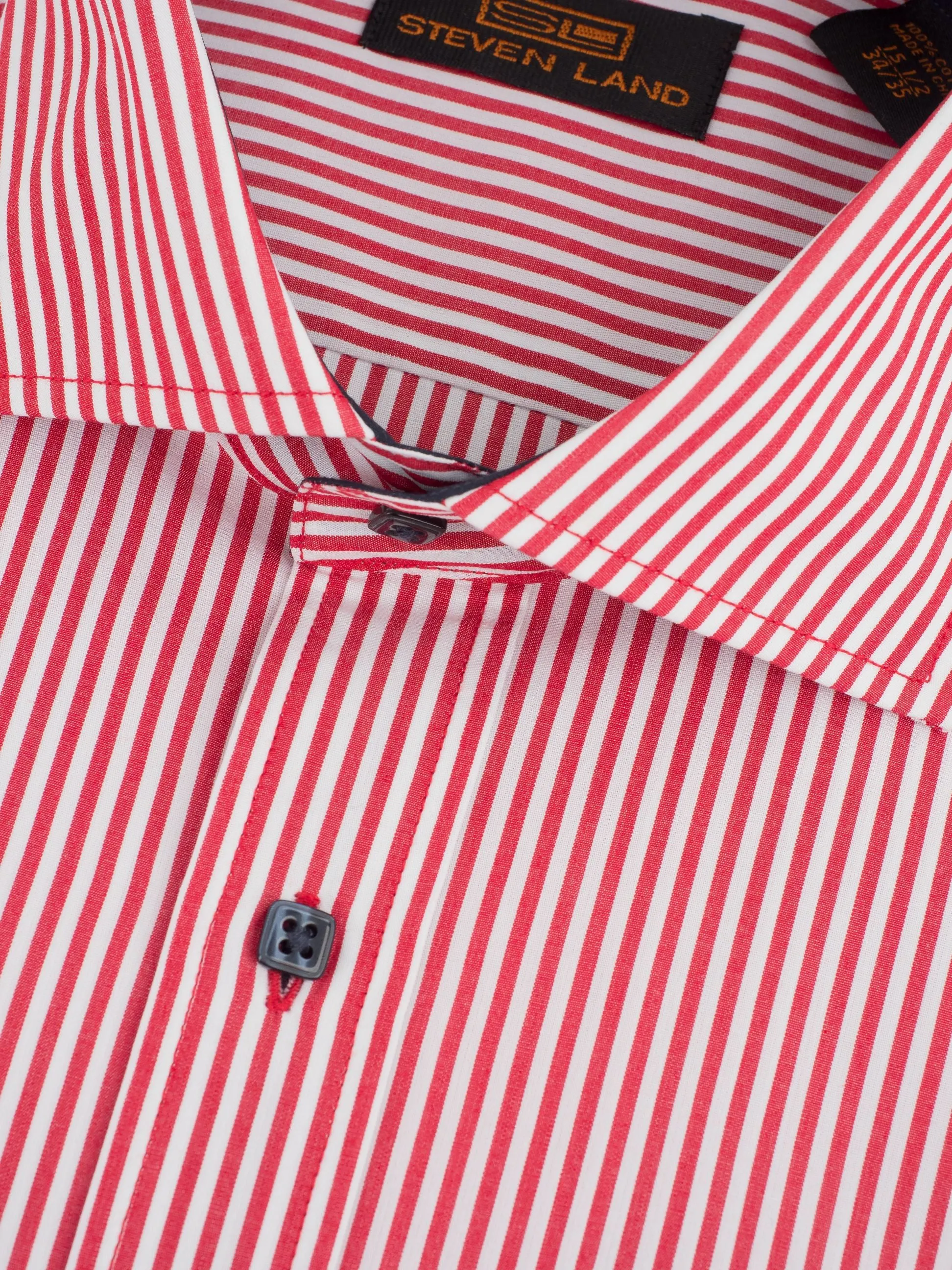 The Earl Striped Dress Shirt | Barrel Cuff & Spread Collar | Red