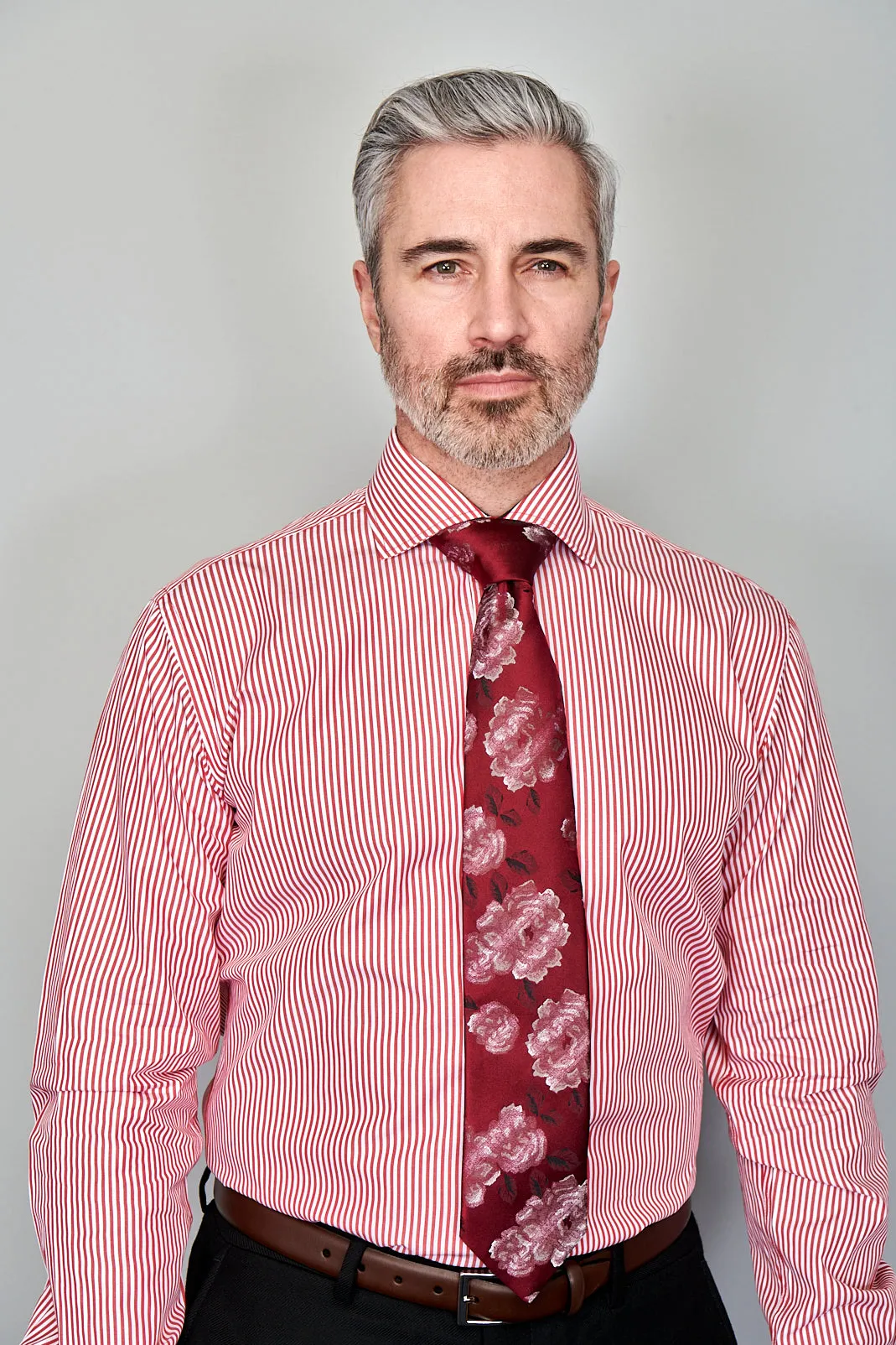 The Earl Striped Dress Shirt | Barrel Cuff & Spread Collar | Red