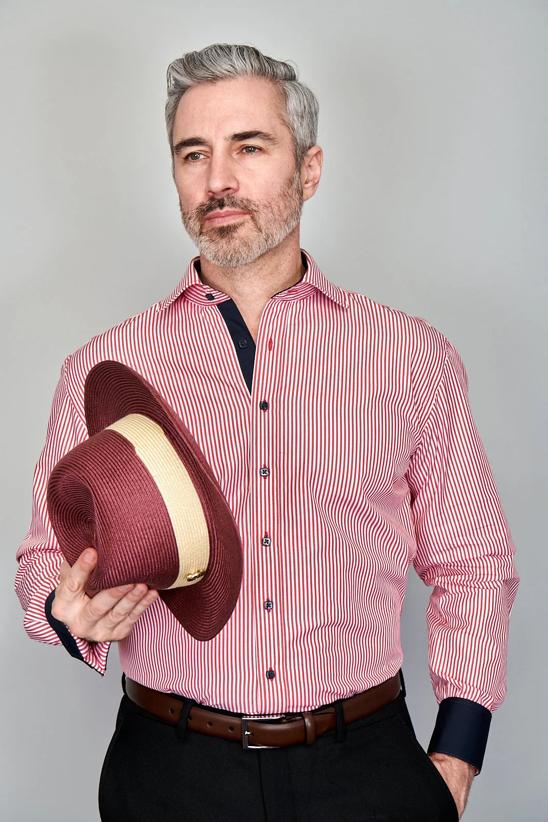The Earl Striped Dress Shirt | Barrel Cuff & Spread Collar | Red