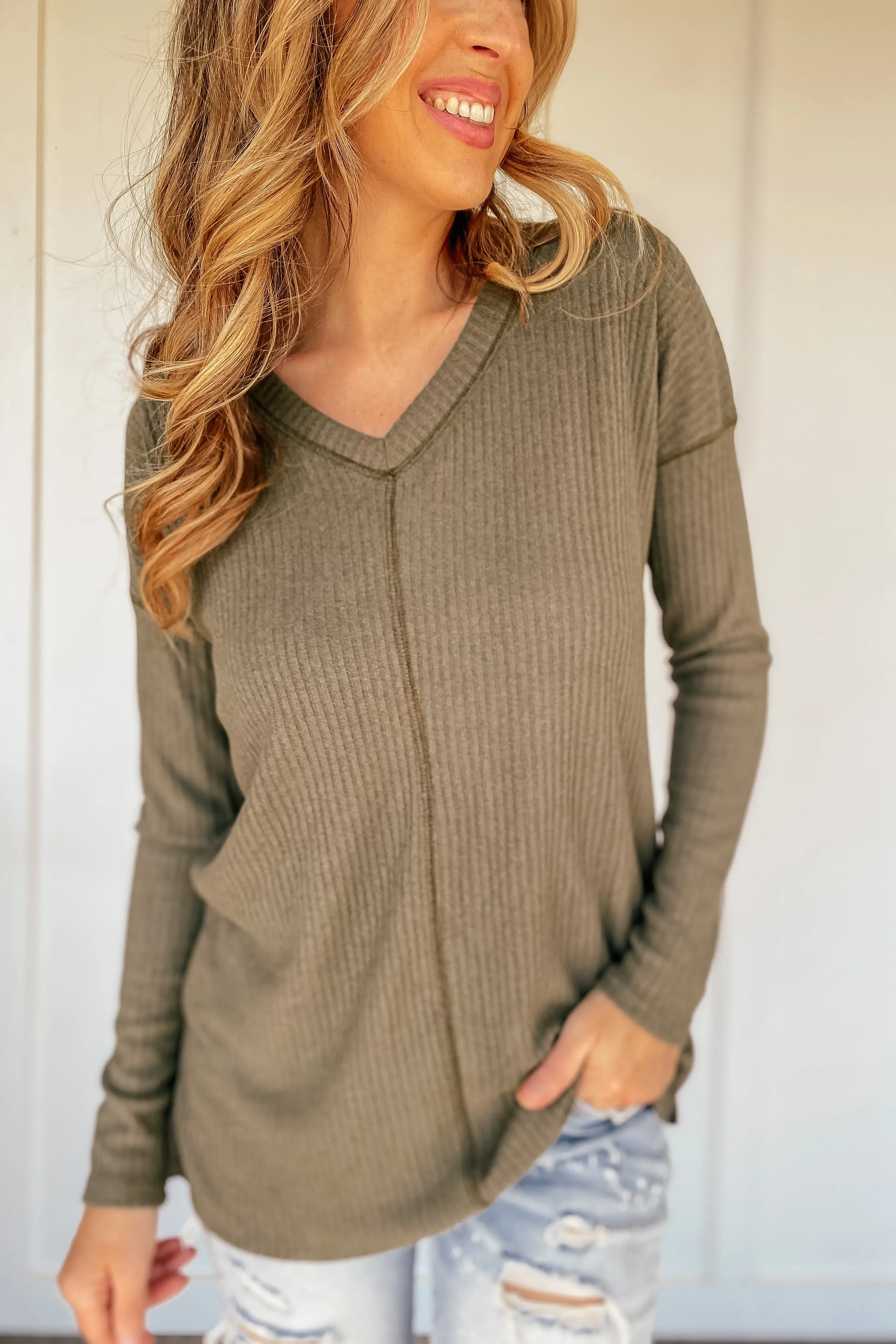 The Erica Ribbed Long Sleeve in Olive