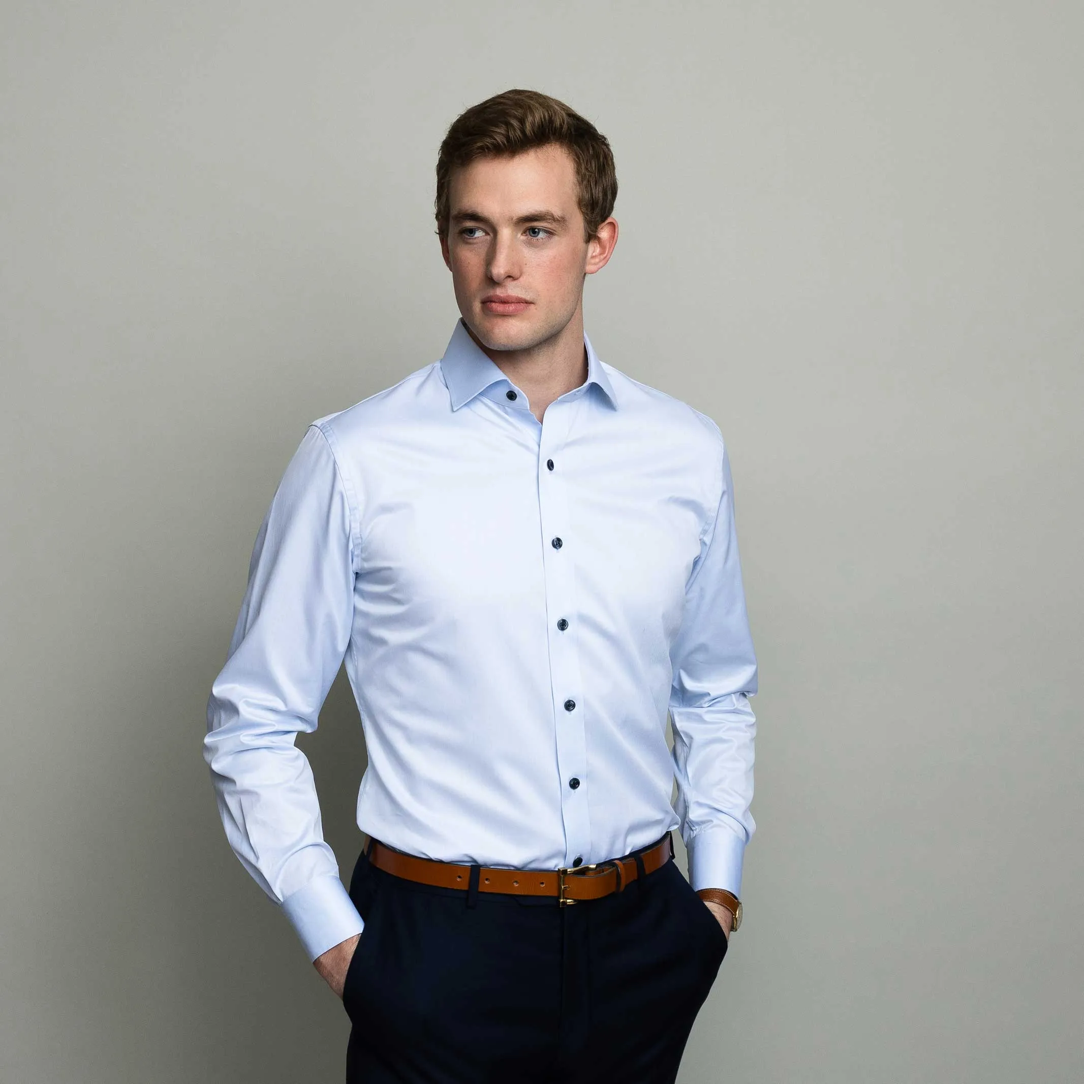 The Light Blue Adler Fine Twill with Navy Buttons Custom Shirt