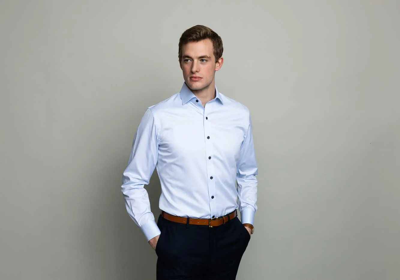 The Light Blue Adler Fine Twill with Navy Buttons Custom Shirt