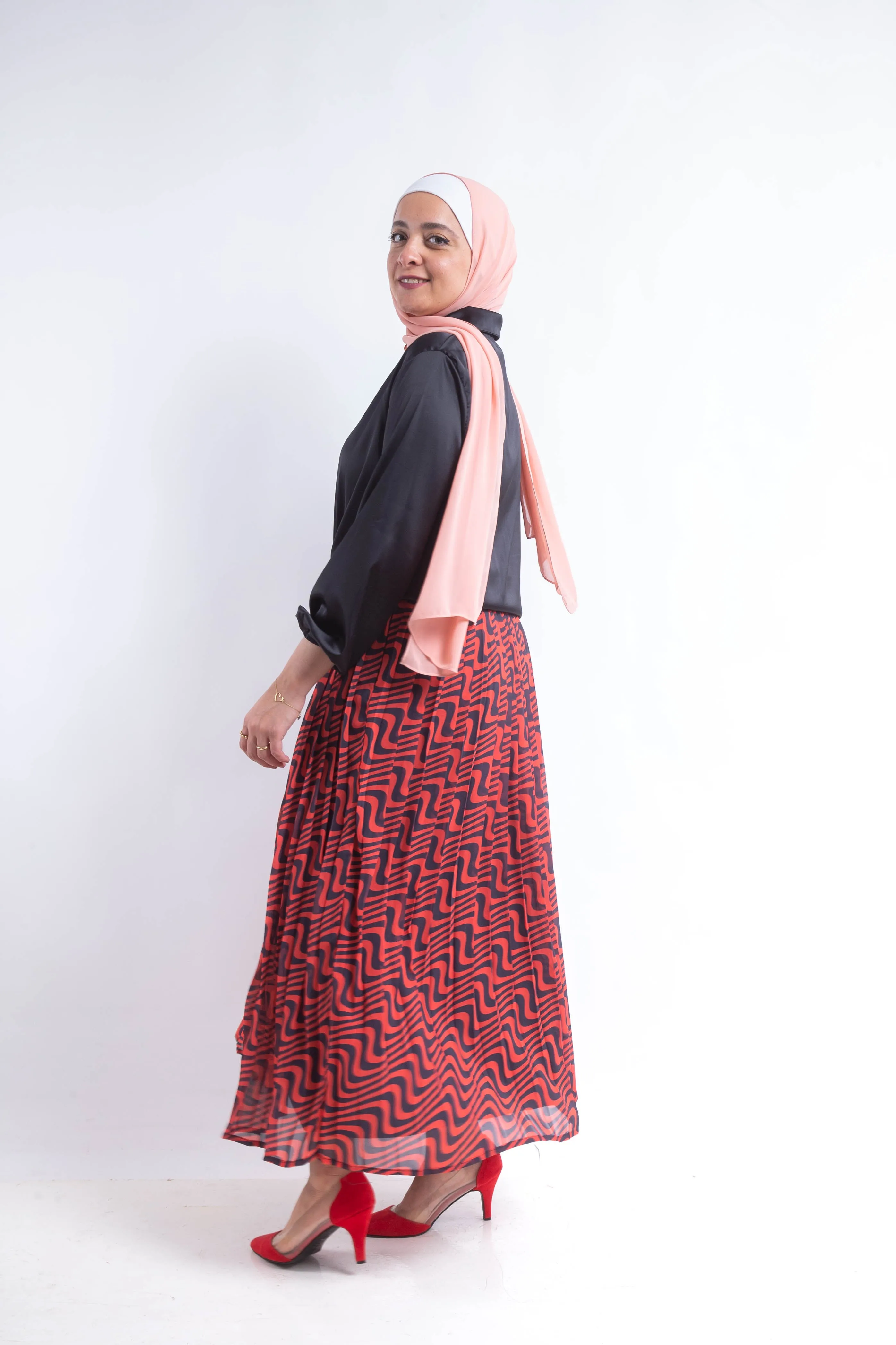 The swirl chiffon pleated Skirt - Red