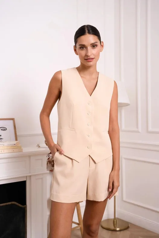 Timeless Plain Sleeveless Suit Vest Beige