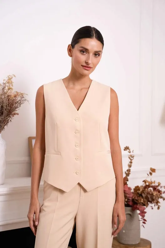 Timeless Plain Sleeveless Suit Vest Beige