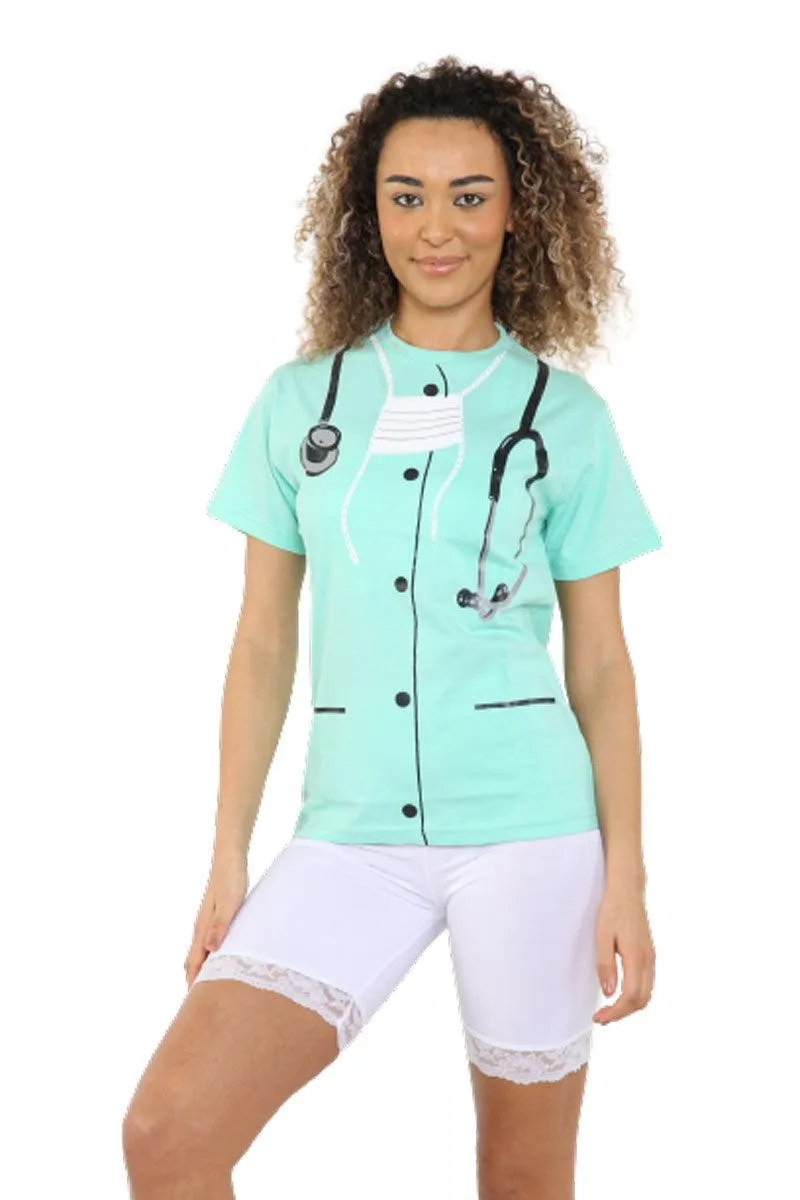 Unisex Surgeon Printed T-shirt Short Sleeve Adults Doctor Zombie Halloween Fancy Dress Top