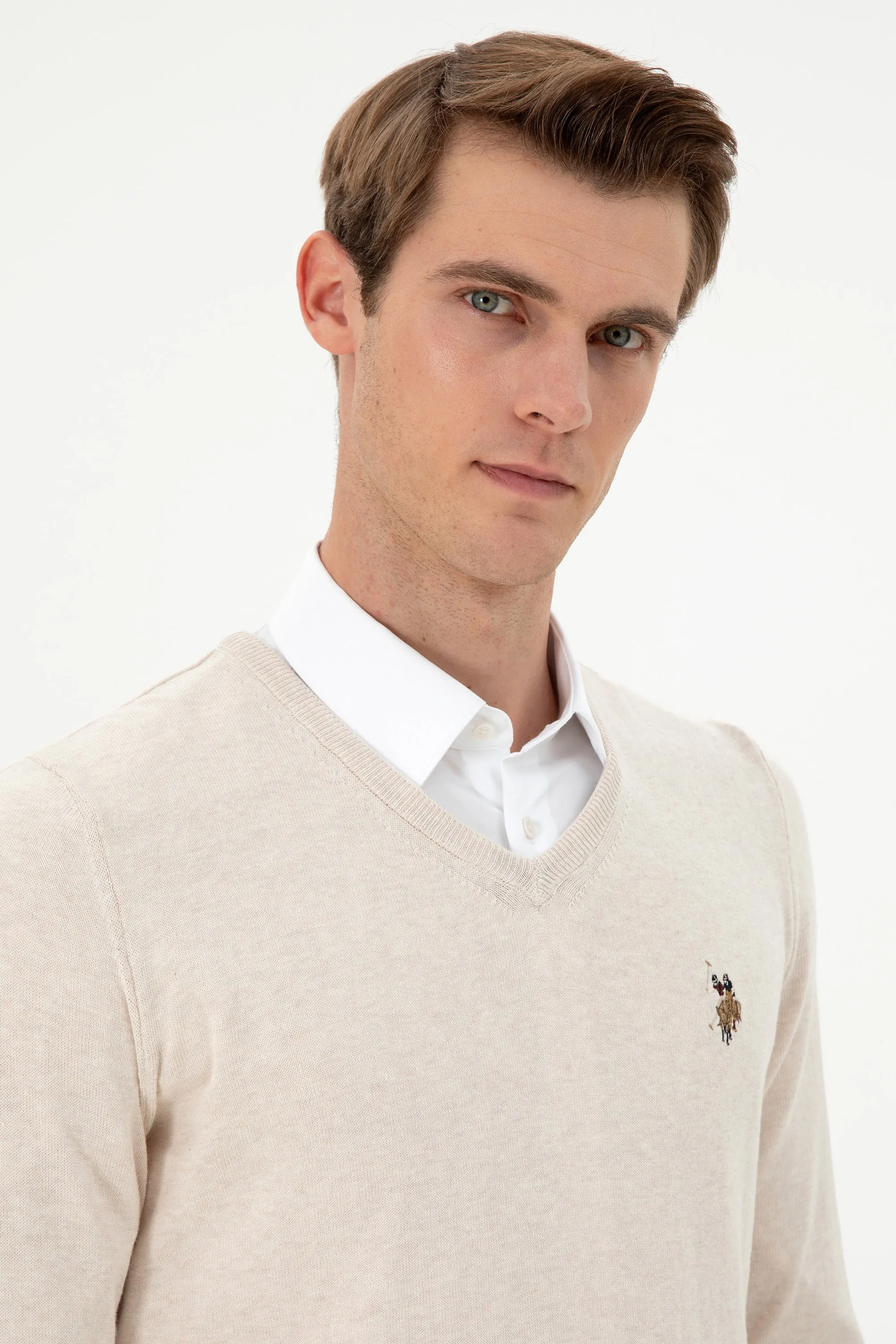 USPA Men Jumper V/Neck Cream VR159 USPJR373 US POLO ASSN.